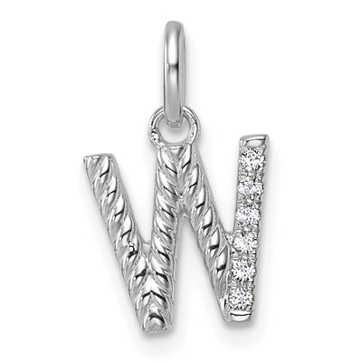 14K White Gold Twisted .. Diamond Initial W Charm