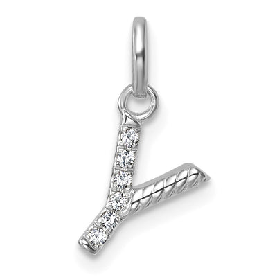 14K White Gold Twisted .. Diamond Initial Y Charm