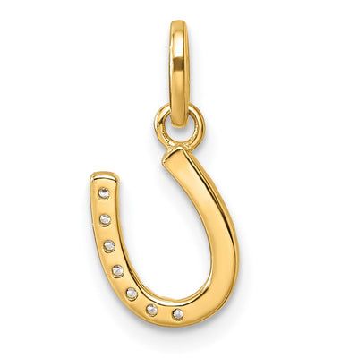 14K Polished Diamond Beaded Horseshoe Pendant