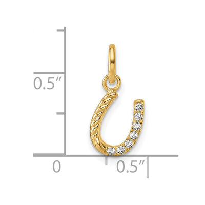 14K Polished Diamond Beaded Horseshoe Pendant