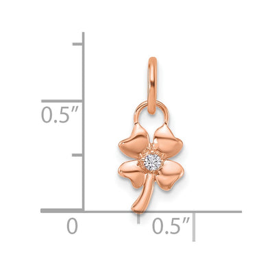 14K Rose Gold Polished Diamond Four Leaf Clover Charm