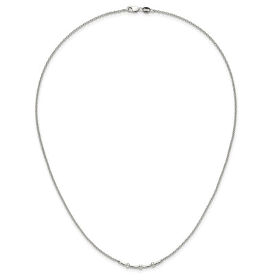14K White Gold Polished 1/20 carat Diamond Curved Bar Necklace