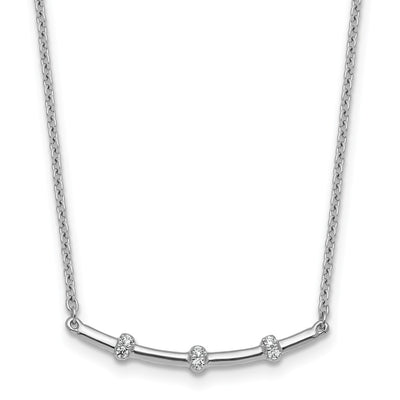 14K White Gold Polished 1/20 carat Diamond Curved Bar Necklace