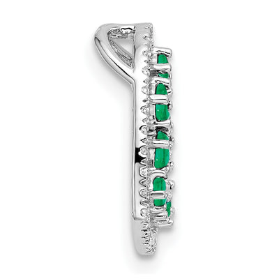 14K White Gold Polished Diamond and Emerald Heart Chain Slide