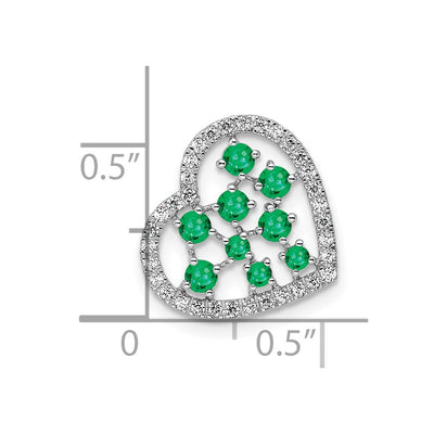 14K White Gold Polished Diamond and Emerald Heart Chain Slide