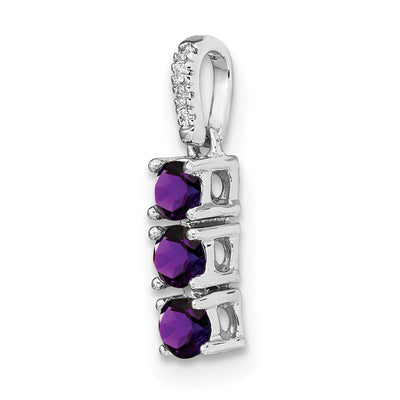 14K White Gold 3-stone Amethyst and Diamond Pendant