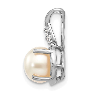 14K White Gold FWC Pearl and Diamond Pendant