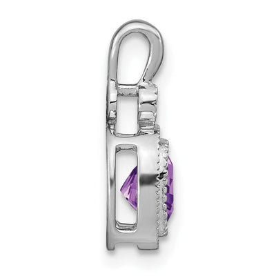 14K White Gold Cushion Amethyst and Diamond Pendant, 16.5 x 9mm