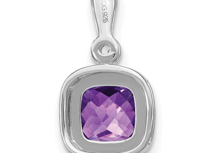 14k White Gold Cushion Amethyst and Diamond Pendant (Style PM3665-AM-001-WA)