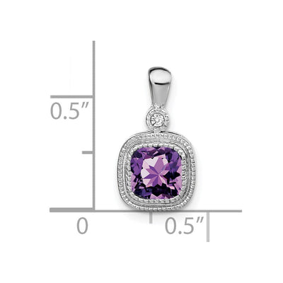 14K White Gold Cushion Amethyst and Diamond Pendant, 16.5 x 9mm