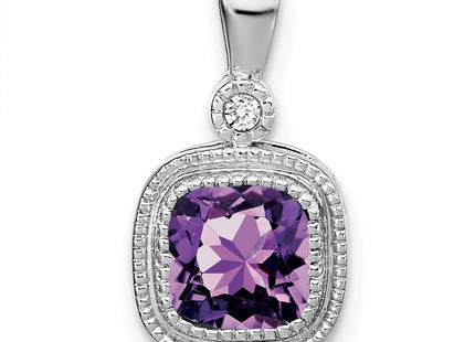 14k White Gold Cushion Amethyst and Diamond Pendant (Style PM3665-AM-001-WA)