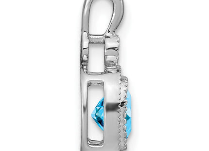 14k White Gold Cushion Blue Topaz and Diamond Pendant (Style PM3665-BT-001-WA)