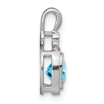 14K White Gold Cushion Blue Topaz and Diamond Pendant, 16.5 x 9mm