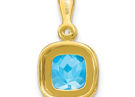 14k Cushion Blue Topaz and Diamond Pendant