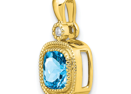 14k Cushion Blue Topaz and Diamond Pendant