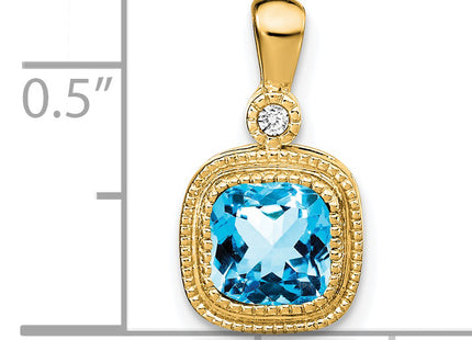 14k Cushion Blue Topaz and Diamond Pendant
