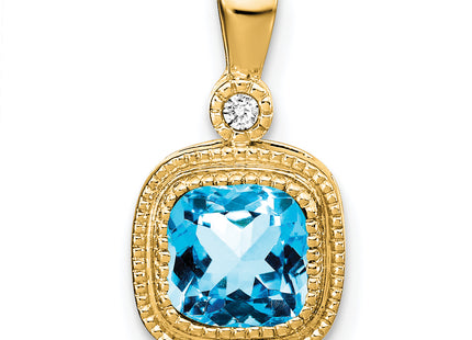 14k Cushion Blue Topaz and Diamond Pendant