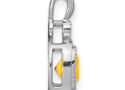 14k White Gold Cushion Citrine and Diamond Pendant, 16.5 x 9mm