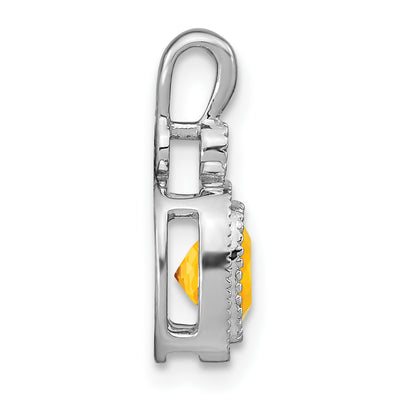 14K White Gold Cushion Citrine and Diamond Pendant, 16.5 x 9mm