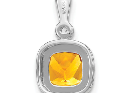 14k White Gold Cushion Citrine and Diamond Pendant, 16.5 x 9mm