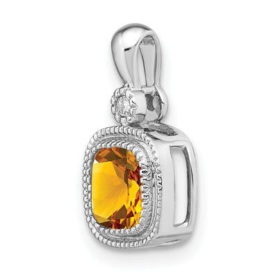 14K White Gold Cushion Citrine and Diamond Pendant, 16.5 x 9mm
