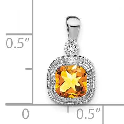 14K White Gold Cushion Citrine and Diamond Pendant, 16.5 x 9mm
