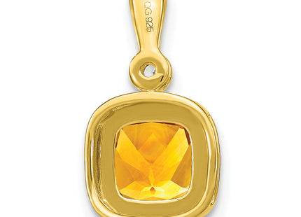 14k Cushion Citrine and Diamond Pendant, 16.5 x 9mm