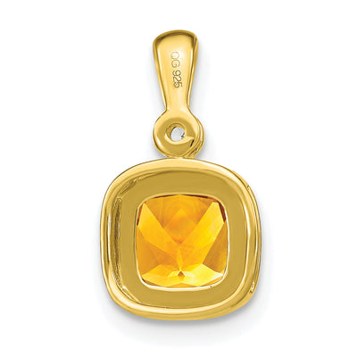 14K Cushion Citrine and Diamond Pendant, 16.5 x 9mm