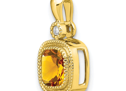14k Cushion Citrine and Diamond Pendant, 16.5 x 9mm