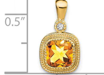 14k Cushion Citrine and Diamond Pendant, 16.5 x 9mm
