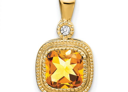 14k Cushion Citrine and Diamond Pendant, 16.5 x 9mm