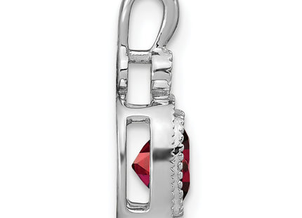 14k White Gold Cushion Garnet and Diamond Pendant, 16.5 x 9mm