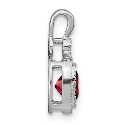 14K White Gold Cushion Garnet and Diamond Pendant, 16.5 x 9mm