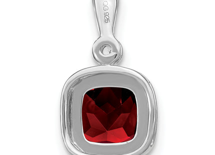 14k White Gold Cushion Garnet and Diamond Pendant, 16.5 x 9mm