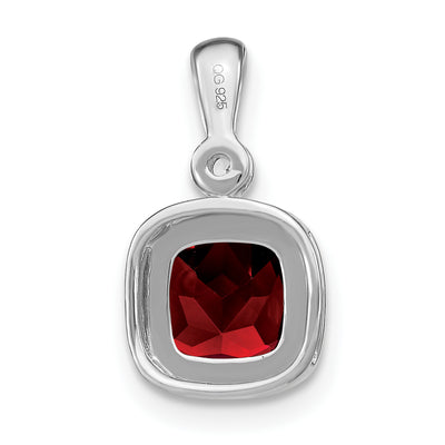 14K White Gold Cushion Garnet and Diamond Pendant, 16.5 x 9mm