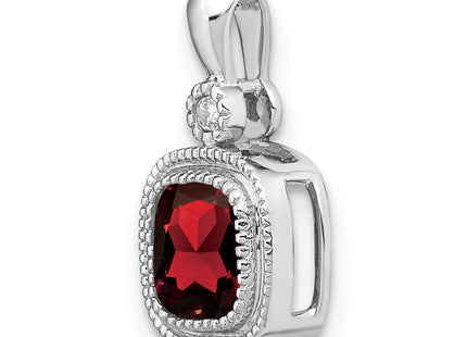 14k White Gold Cushion Garnet and Diamond Pendant, 16.5 x 9mm