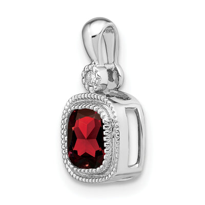 14K White Gold Cushion Garnet and Diamond Pendant, 16.5 x 9mm
