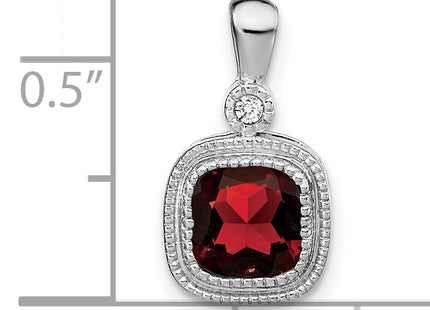 14k White Gold Cushion Garnet and Diamond Pendant, 16.5 x 9mm