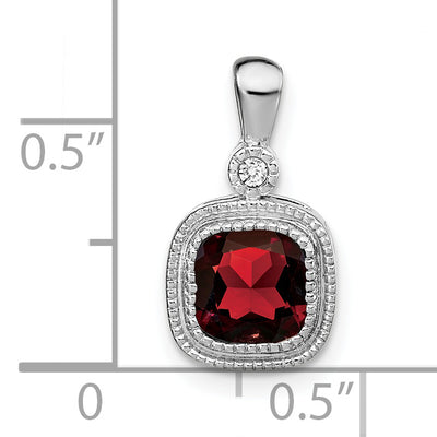 14K White Gold Cushion Garnet and Diamond Pendant, 16.5 x 9mm