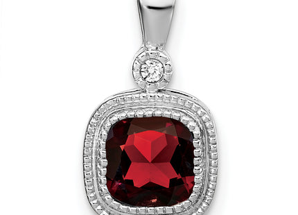 14k White Gold Cushion Garnet and Diamond Pendant, 16.5 x 9mm