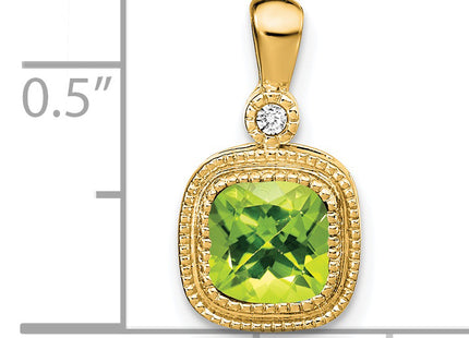 14k Cushion Peridot and Diamond Pendant