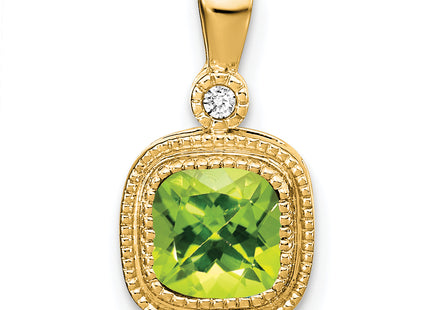 14k Cushion Peridot and Diamond Pendant