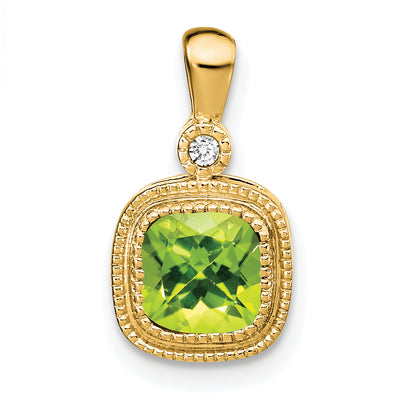 14K Cushion Peridot and Diamond Pendant