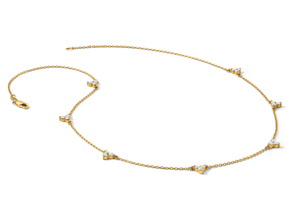 14k Complete 7/8 carat Diamond 3-Stone Cluster 6-Station Necklace