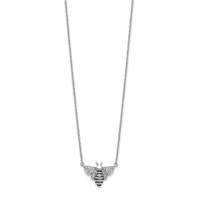14K White Gold with Black Rhodium 1/10 carat Diamond Bee Necklace