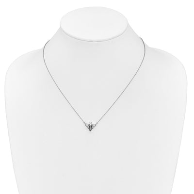 14K White Gold with Black Rhodium 1/10 carat Diamond Bee Necklace