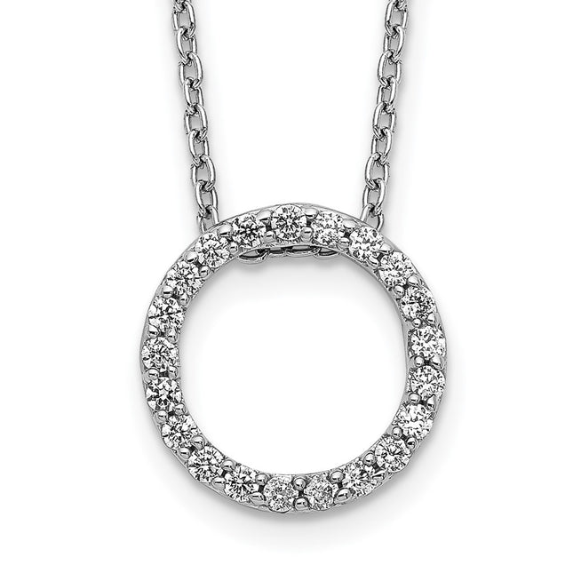 14k White Gold 1/4 carat Diamond Circle Necklace, 18 x 12mm