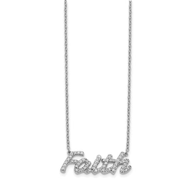 14K White Gold 1/4 carat Diamond FAITH Script Necklace