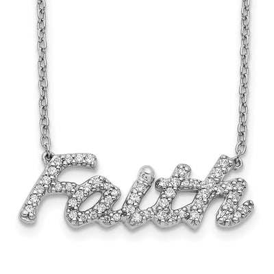 14K White Gold 1/4 carat Diamond FAITH Script Necklace