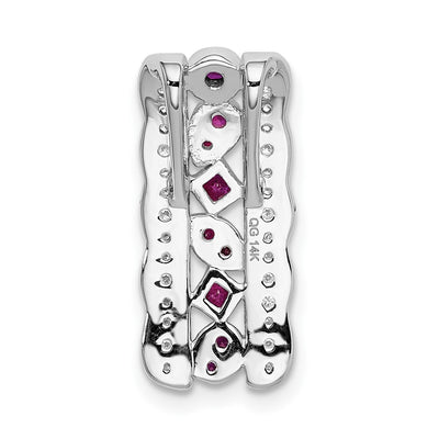 14K White Gold Diamond and .17 Ruby Fancy Vintage Chain Slide